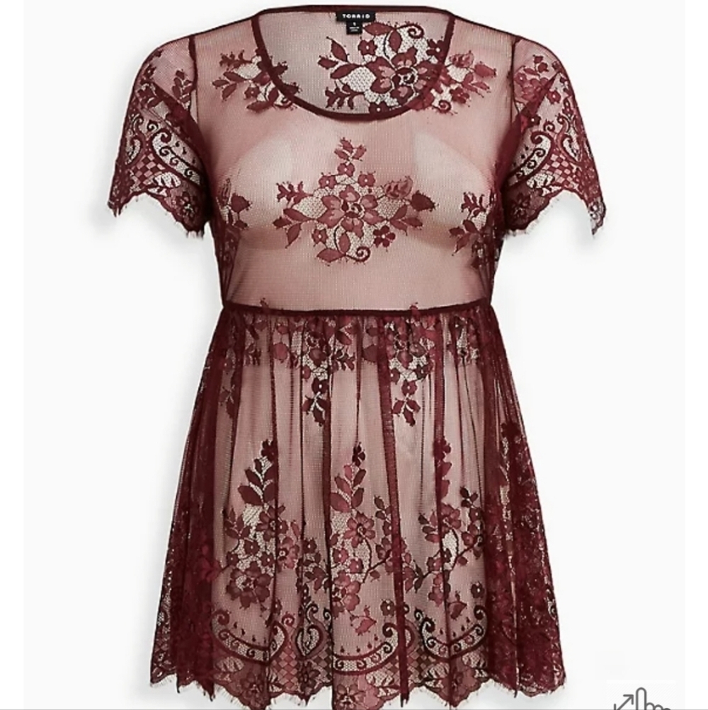 🆕️ 1X BURGUNDY WINE STRETCH LACE BABYDOLL